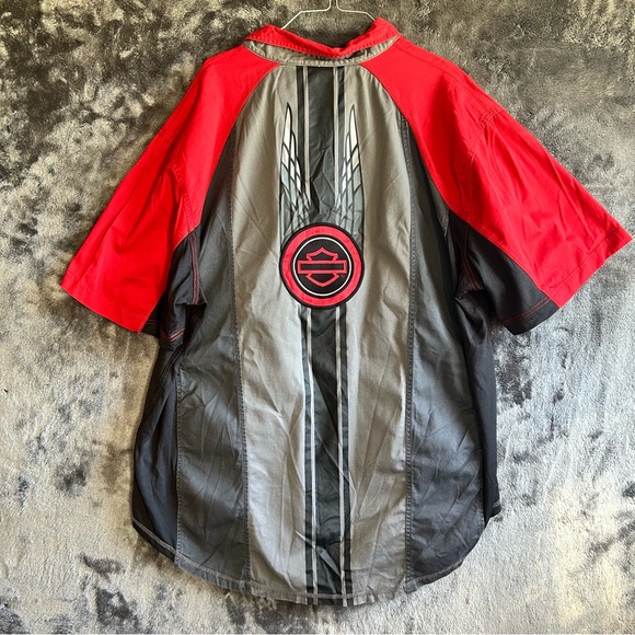 Harley Davidson Motorclothes Grey Red Button-Up Short Sleeve Size 2XL - Picture 5 of 8